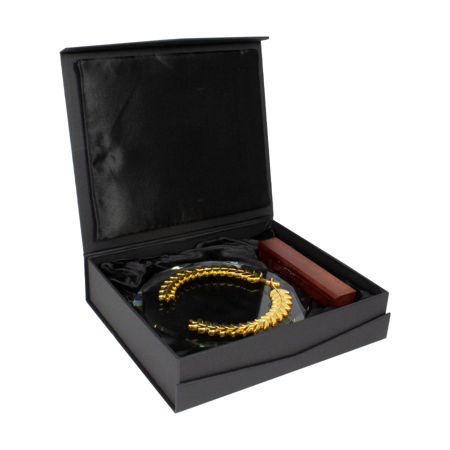 Trofeo Galvano de Madera, Cristal y Acero  Trofeo Galvano de Madera, Cristal y Acero